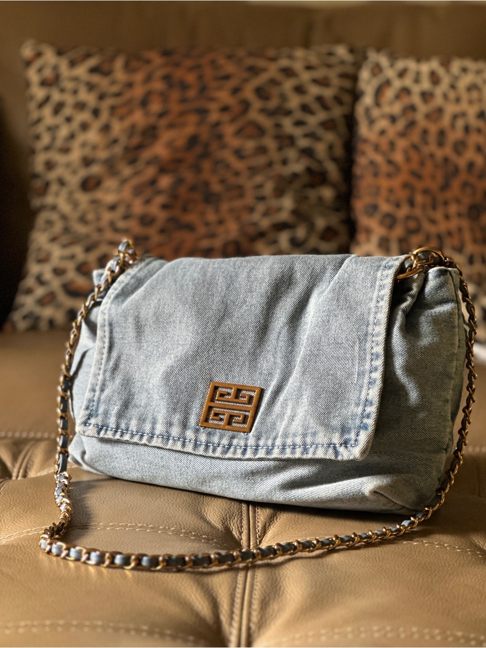 Givenchy Denim Shoulder Bag with Gold Chain